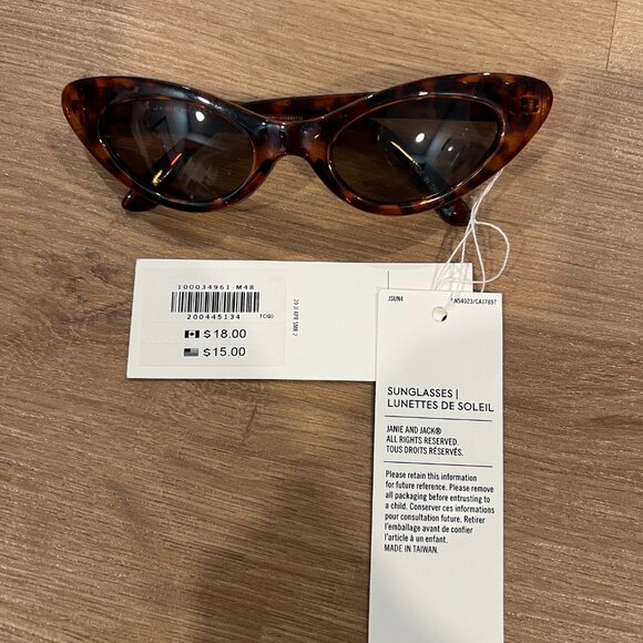 NWT Janie and Jack Tortoise Shell Cats Eye Toddler Sunglasses - Picture 2 of 3